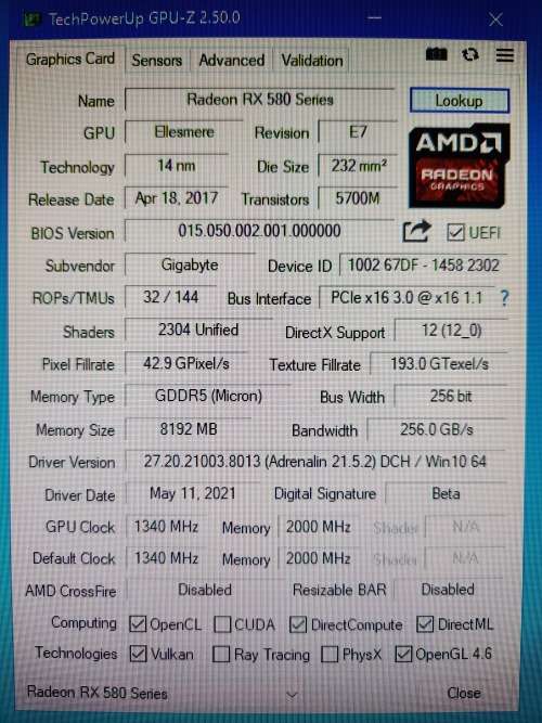 Gigabyte RX 580 8GB Gaming