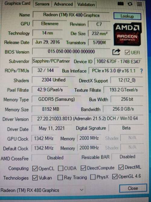 AMD Sapphire RX 480 8BG Nitro+