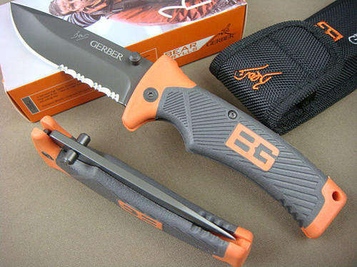Gerber Bear Grylls Lockback Saber Tactical Survival Folding Sheath Knife Knives