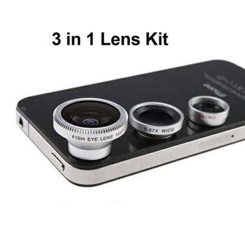 Silver 3 in 1 Wide + Macro + 180ÃÂ° Fish Eye Lens Set kit for iPhone 4G 4S 5 Blackberry