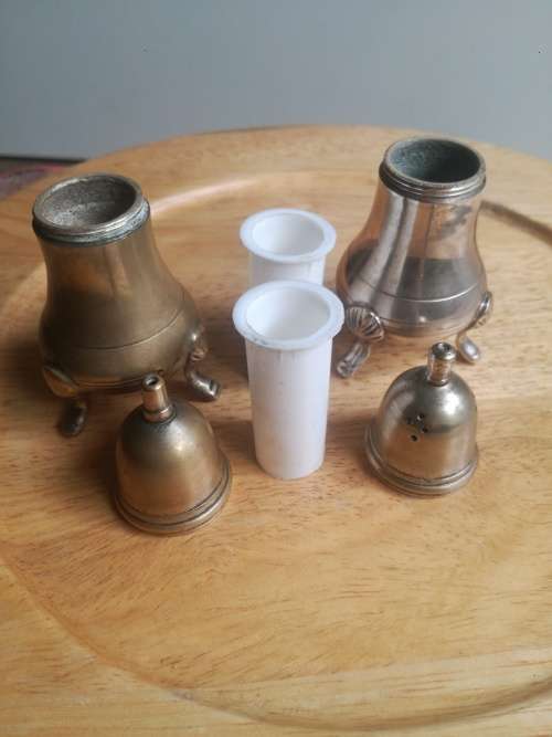 PAIR OF VINTAGE Silver /Brass Salt And Pepper Shakers
