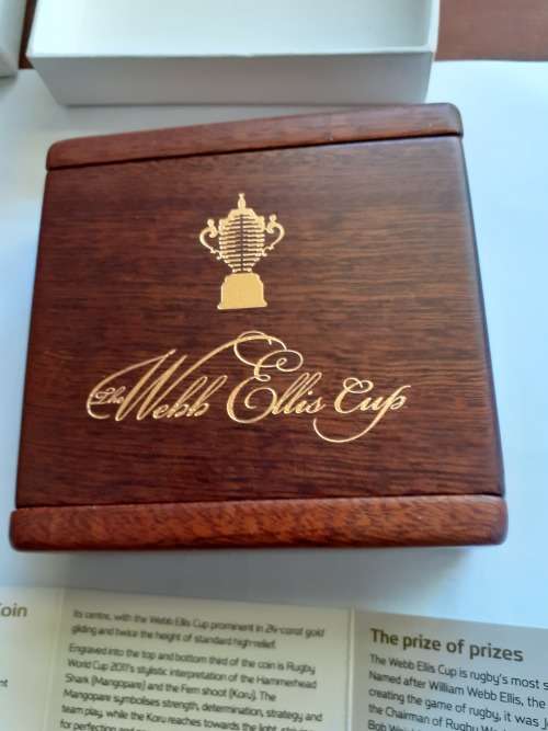 Rugby world cup RWC 2011 Webb Ellis Cup Coin Silver proof coin with 24- carat gold gilding.