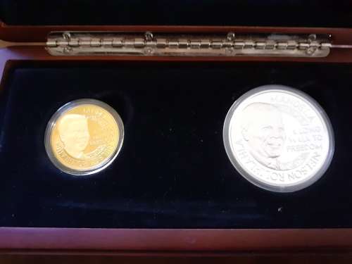 Mandela Red Ribbon Twinset 2012 1/2 ounce gold coin , 1 ounce silver coin. Norway Mint only 2500.