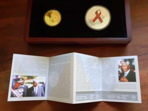 Mandela Red Ribbon Twinset 2012 1/2 ounce gold coin , 1 ounce silver coin. Norway Mint only 2500.