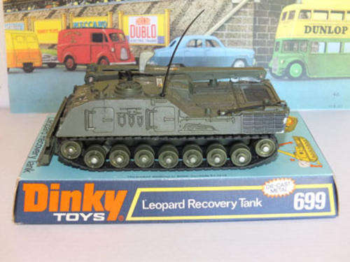 DINKY TOYS 699 LEOPARD RECOVERY TANK.WITH ORIGINAL CARD BASE MADE IN ENGLAND BY MECCANO LTD.