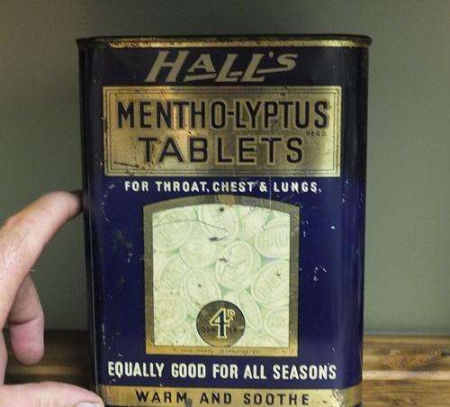 Old Hall's Mentholyptus shop counter tin. Rare.