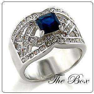 SAPPHIRE BLUE THICK SIMULATED DIAMOND BAND RING SIZE 6