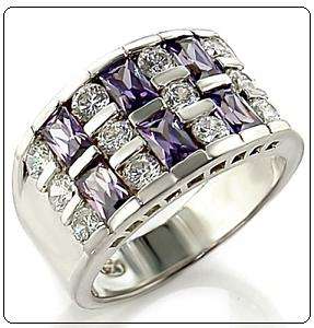 AMETHYST AND CLEAR SIMULATED DIAMOND BAND RING SIZE 6