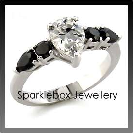 ~BEAUTIFUL PRINCESS CUT PEAR SHAPED BLACK AND CZ RING SIZE 7~***