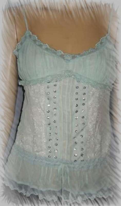 ***WAREHOUSE CUTE BLUE SILK STRAPPY TOP *FAB COND* SZ 12***