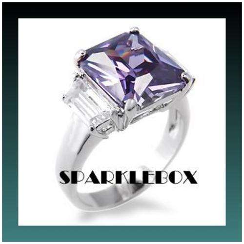**GLAMOROUS PRONG SETTING AMETHYST SIMULATED DIAMOND BAND RING**SIZE 8