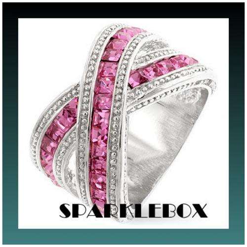 **GLAMOROUS 5.70CT PINK SAPPHIRE CZ BAND RING **SIZE 6