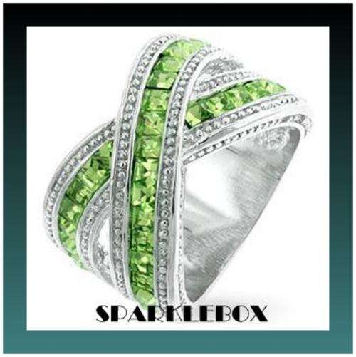 **GLAMOROUS 5.70CT GREEN PERIDOT SAPPHIRE CZ BAND RING **SIZE 9