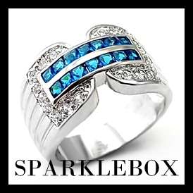 ***NEW STOCK R89 STARTING PRICE***Aquamarine CZ Paved Setting Ring***SIZE 8