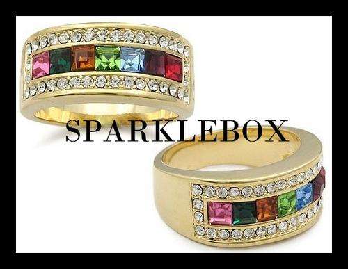 ***NEW STOCK R129 STARTING PRICE***BEAUTIFUL Multi Coloured Swarovski Crystal Band Ring***SIZE 7