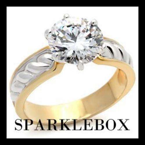 ***NEW STOCK R49 STARTING PRICE***Elegant Two Tone Solitaire Prong Setting CZ Ring***SIZE 6