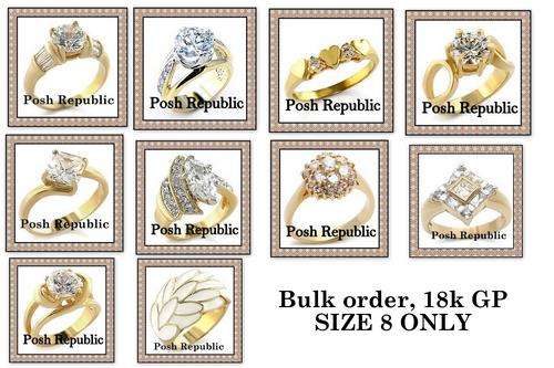 NO:04 BULK ORDER 10 RINGS IN TOTAL 18K GP SIZE 8 ONLY R50 POSTAGE ONLY