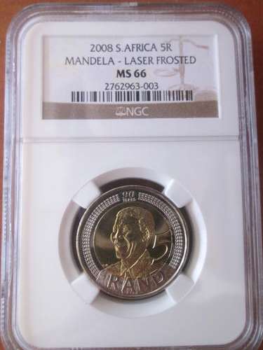 **LASER FROSTED**2008 NELSON MANDELA MS 66 R5 BIRTHDAY COIN!!!NGC Graded! Very rare coin!!!!