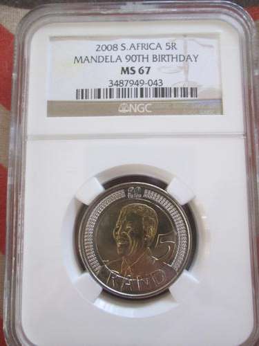 Nelson Mandela 2008 90th birthday MS67 R5 coin!! NGC GRADED! Wow what a stunner!!