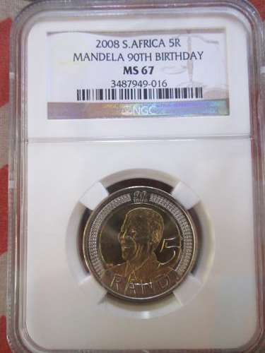 Mandela 2008 90th birthday MS 67 R5 coin!! NGC GRADED!! VERY HIGH GRADED MS67 COIN **