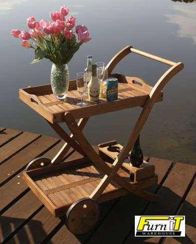 Serving Wheel Trolley (with removable tray) - Hardwood - Outdoor
