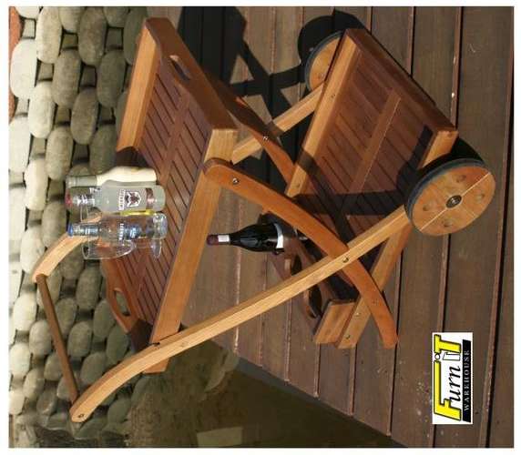 SERVING Wheel TROLLEY (with removable tray) - Hardwood - Outdoor