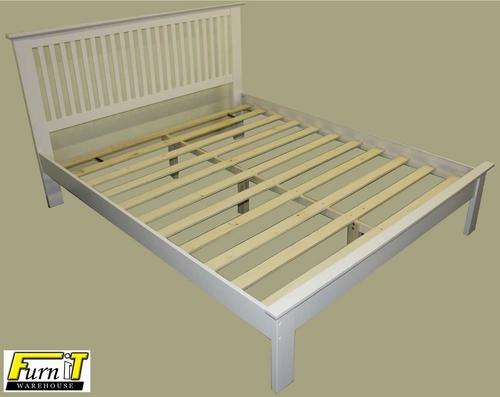 Double Bed (Slatted HB, WHITE Finish), excl. mattress - SOLID WOOD High Quality