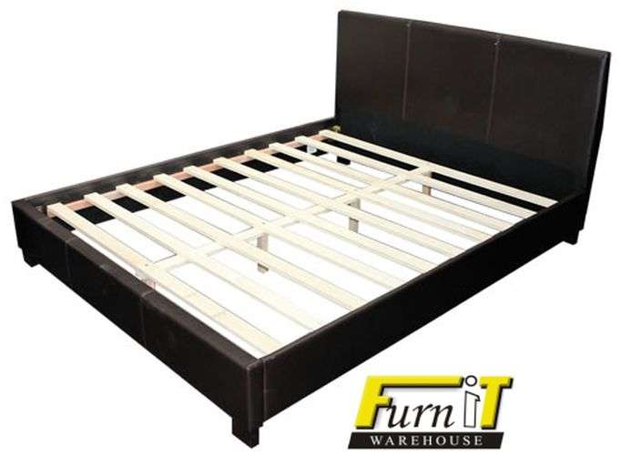 Ruby QUEEN bed (PU Faux leather, Dark Brown Finish), excl. mattress