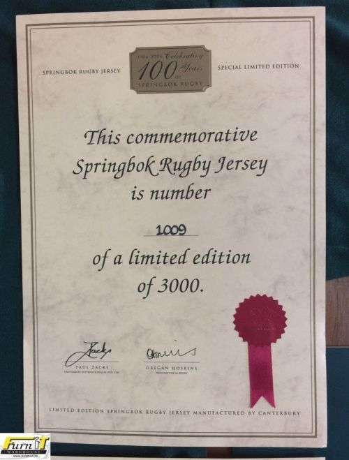 Springbok Emblem Anniversary Jersey- LIMITED EDITION - 100y - #1009/3000