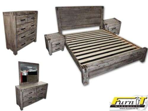 GABRIEL Queen Bedroom Set (6 Piece) - FREE DELIVERY - Solid wood - Wire Brush White wash