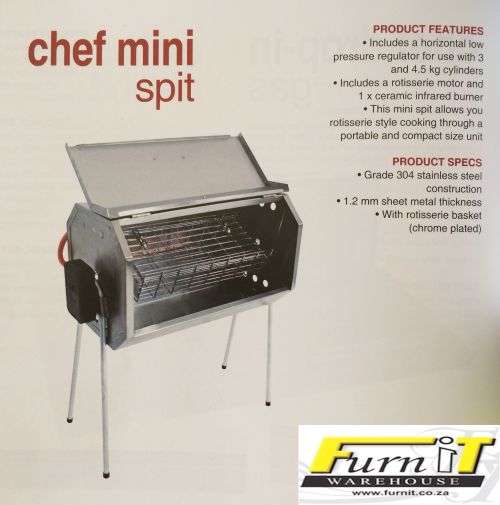 Chef MINI SPIT BRAAI - 1 Burner Gas - S/S - Top Quality