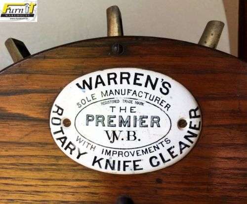 Antique WARREN'S Rotary Knife Cleaner - 1800's - Iron / Wood / Brass - VERY RARE