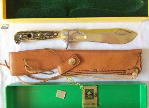 VINTAGE PUMA WHITE HUNTER #6377 KNIFE With Leather Sheath & Box - RARE - 1970's - Highly Collectable