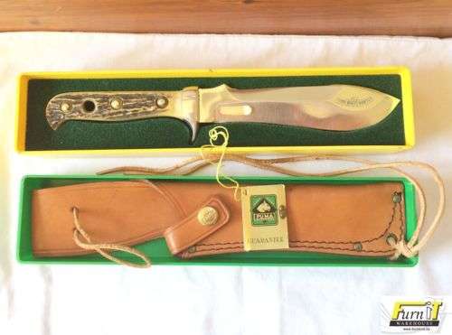 VINTAGE PUMA WHITE HUNTER #6377 KNIFE With Leather Sheath & Box - RARE - 1970's - Highly Collectable