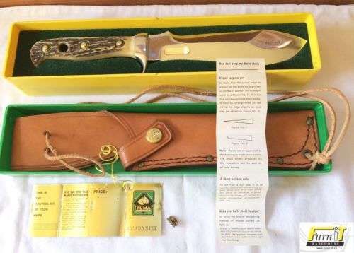 VINTAGE PUMA WHITE HUNTER #6377 KNIFE With Leather Sheath & Box - RARE - 1970's - Highly Collectable