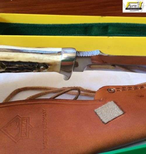 VINTAGE PUMA WHITE HUNTER #6377 KNIFE With Leather Sheath & Box - RARE - 1970's - Highly Collectable
