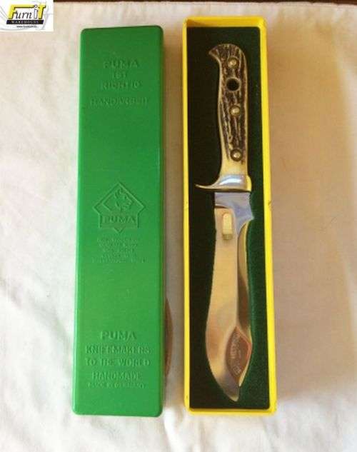 VINTAGE PUMA WHITE HUNTER #6377 KNIFE With Leather Sheath & Box - RARE - 1970's - Highly Collectable