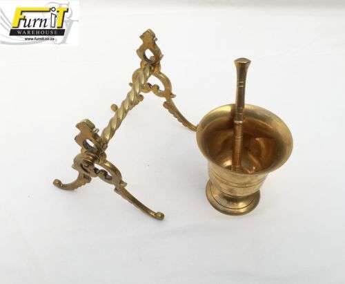 Brass Mortar, Pestle and Utensil stand set - Good condition