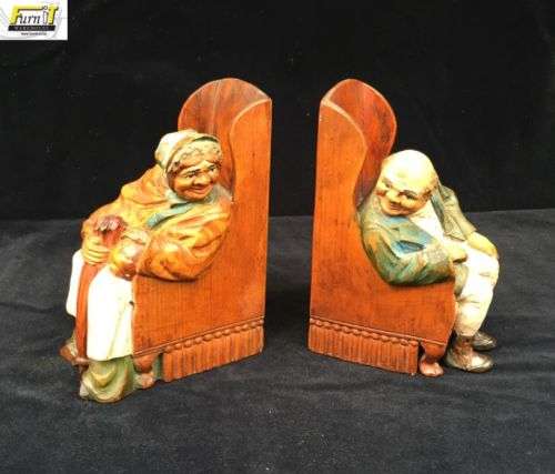 Bookends: Wood carved and hand painted - Beautiful - Highly Collectable