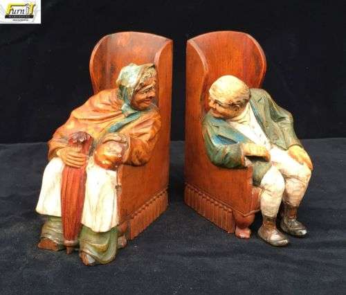 Bookends: Wood carved and hand painted - Beautiful - Highly Collectable