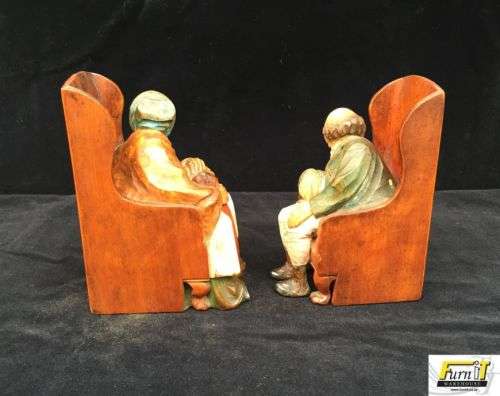 Bookends: Wood carved and hand painted - Beautiful - Highly Collectable