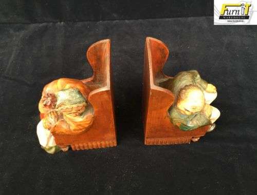 Bookends: Wood carved and hand painted - Beautiful - Highly Collectable