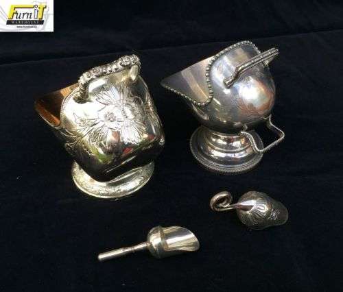 Set of 2 Sugar Scuttles with spoons - Silver Plated - Good Condition