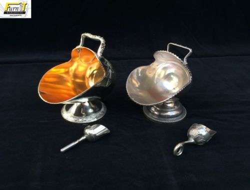 Set of 2 Sugar Scuttles with spoons - Silver Plated - Good Condition