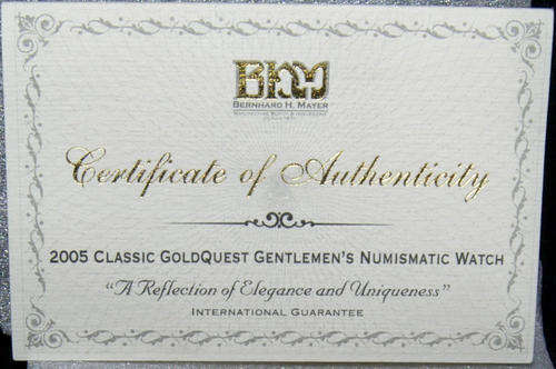Bernhard H Mayer 2005 classic goldquest gentlemens numismatic watch