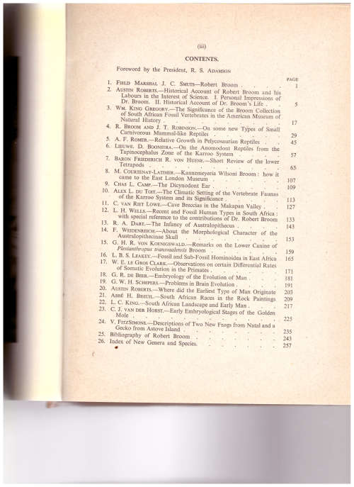 SPECIAL PUBLICATION OF THE ROYAL SOCIETY OF SOUTH AFRICA: ROBERT BROOM COMMEMORATIVE VOLUME 1948