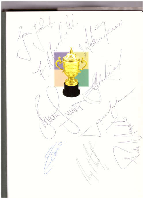 THE STORY OF THE RUGBY WORLD CUP SOUTH AFRICA 1995 WITH BOOKLET AND USED TICKETS *SIGNED*