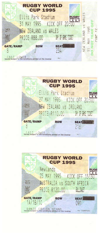 THE STORY OF THE RUGBY WORLD CUP SOUTH AFRICA 1995 WITH BOOKLET AND USED TICKETS *SIGNED*