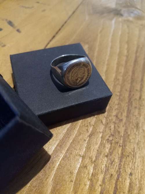 Solid Silver Mens Ring with Juliana Koningin der Nederlanden Coin!