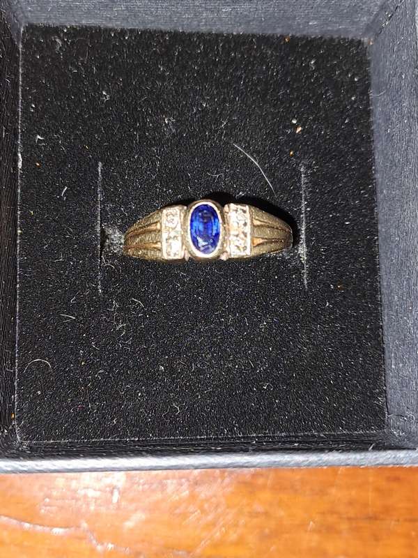 9ct Gold Ring with Natural Diamonds and Blue Stone